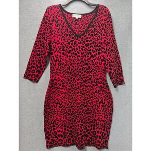 Nanette Lepore Red Black Animal Print Bodycon Sweater Dress Size Large
